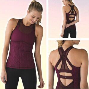 LULULEMON Ready Set Sweat Tank Size 4 Star Pixel Raspberry Bordeaux Drama